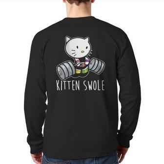 Kitten Swole Cat Powerlifting Weightlifting Gym Training Back Print Long Sleeve T-shirt | Mazezy