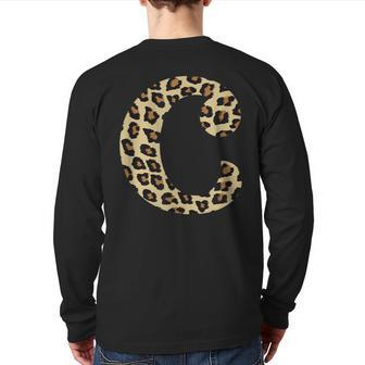 Leopard Cheetah Print Letter C Initial Rustic Monogram Back Print Long Sleeve T-shirt - Monsterry UK
