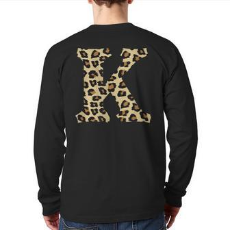 Leopard Cheetah Print Letter K Initial Rustic Monogram Back Print Long Sleeve T-shirt - Monsterry