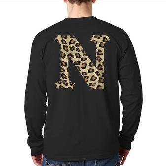 Leopard Cheetah Print Letter N Initial Rustic Monogram Back Print Long Sleeve T-shirt - Monsterry CA