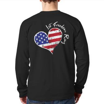 Let Freedom Ring Heart 4Th Of July Patriotic Usa Flag Stars Back Print Long Sleeve T-shirt - Monsterry DE