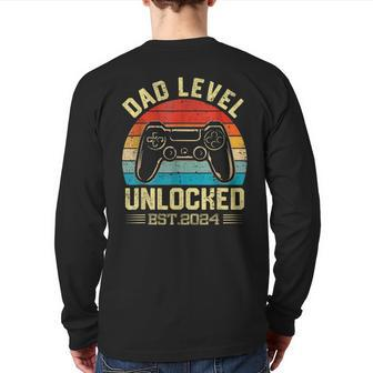 I Leveled Up To Dad 2024 Promoted To Daddy Level Unlocked Back Print Long Sleeve T-shirt | Mazezy