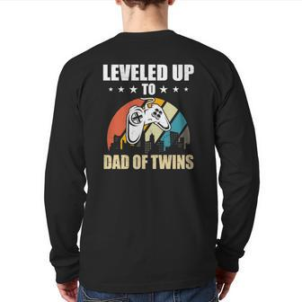 Leveled Up To Dad Of Twins Video Gamer Gaming Back Print Long Sleeve T-shirt | Mazezy