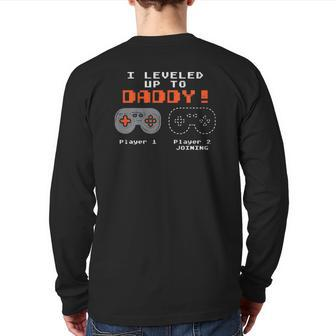 Leveled Up To Daddy Gamer Pregnancy Announcement Men Back Print Long Sleeve T-shirt | Mazezy
