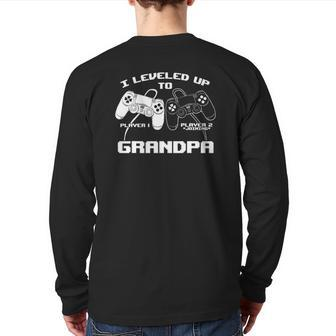 I Leveled Up To Grandpa Gaming Baby Gender Announcement Back Print Long Sleeve T-shirt | Mazezy