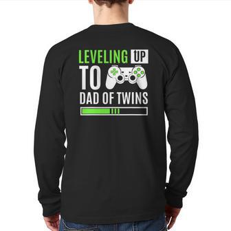 Leveling Up To Dad Of Twins Gaming Gender Reveal Celebration Back Print Long Sleeve T-shirt | Mazezy