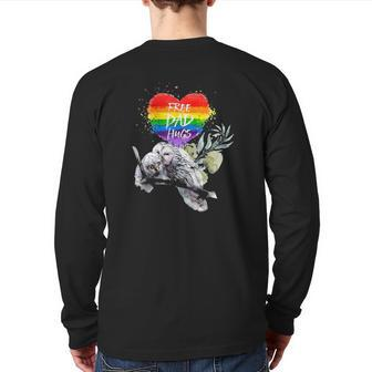 Lgbt Pride Daddy Owl Rainbow Free Dad Hugs Father's Day Back Print Long Sleeve T-shirt | Mazezy