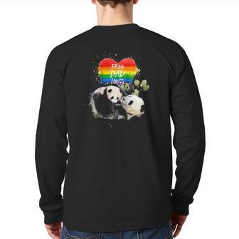 Lgbt Pride Papa Panda Bear Free Dad Hugs Father's Day Love Raglan Baseball Tee Back Print Long Sleeve T-shirt | Mazezy
