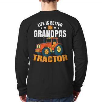 Life Is Better On Grandpas Tractor Kids Farm Tractor Boy Back Print Long Sleeve T-shirt | Mazezy