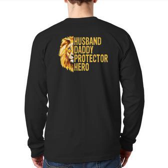 Lion Dad Husband Daddy Protector Hero Fathers Day Back Print Long Sleeve T-shirt | Mazezy