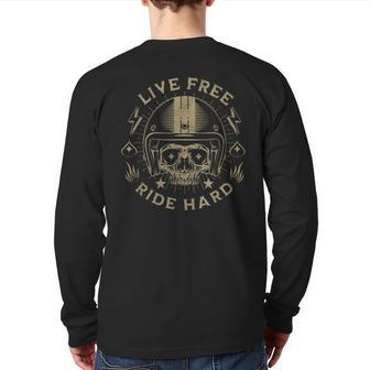 Live Free Ride Hard Motorcycle Riding Vintage Skull Graphic Back Print Long Sleeve T-shirt - Monsterry UK