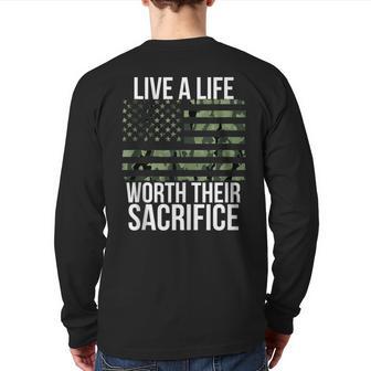 Live A Life Worth Their Sacrifice Veterans Day Military Back Print Long Sleeve T-shirt - Monsterry UK