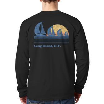 Long Island Ny Sailboat Vintage 80S Sunset Back Print Long Sleeve T-shirt - Monsterry AU
