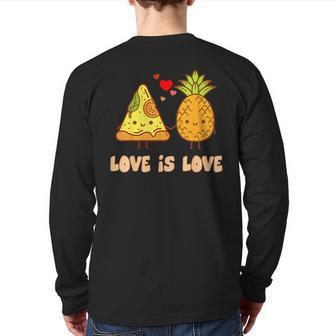 Love Is Love Cute Pride Pineapple Pizza Food Pun Back Print Long Sleeve T-shirt - Monsterry