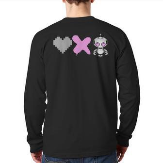 Love Death Robots Pink Pixel Heart X And Cute Robot Back Print Long Sleeve T-shirt - Monsterry