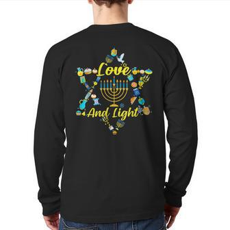 Love And Light Hanukkah Jew Menorah Jewish Chanukah Back Print Long Sleeve T-shirt - Seseable