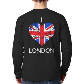 I Love London Distressed Union Jack Heart Back Print Long Sleeve T-shirt - Monsterry