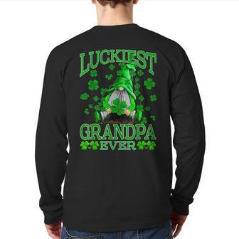 Luckiest Grandpa Ever Gnomes St Patrick's Day Back Print Long Sleeve T-shirt | Mazezy