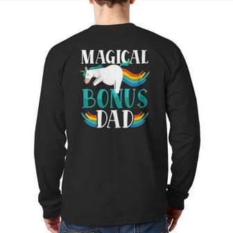 Magical Bonus Dad Proud Stepfather Cute Unicorn Step Dad Back Print Long Sleeve T-shirt | Mazezy