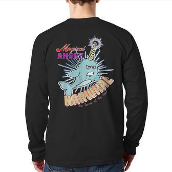 Magical Narwhal Terror Of The Seas Vintage Style Back Print Long Sleeve T-shirt - Monsterry