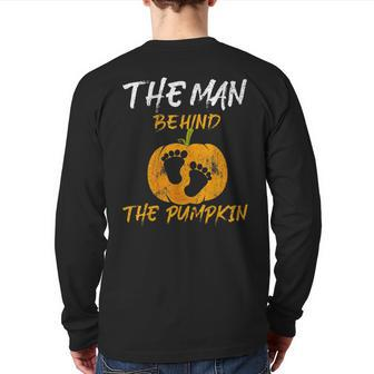 The Man Behind The Pumpkin Dad Pregnancy Reveal On Halloween Back Print Long Sleeve T-shirt | Mazezy