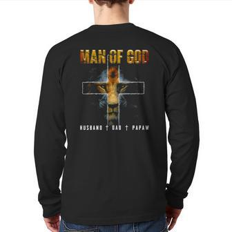 Man Of God Husband Dad Papaw Christian Back Print Long Sleeve T-shirt | Mazezy