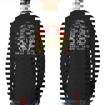 Man With Two Kids Papa Father Daughter Son Dad Daddy Stepdad Back Print Long Sleeve T-shirt | Mazezy