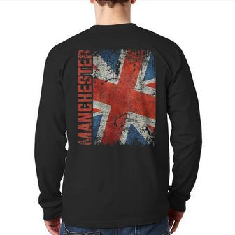 Manchester England United Kingdom British Jack Union Flag Back Print Long Sleeve T-shirt - Monsterry UK