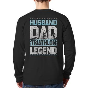 Marathon Husband Dad Triathlon Legend Triathlon Men's Back Print Long Sleeve T-shirt | Mazezy