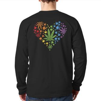 Marijuana Heart Lgbt Weed Leaf Gay Pride Stoner Back Print Long Sleeve T-shirt - Monsterry UK