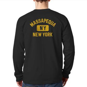 Massapequa Ny New York Gym Style Distressed Amber Print Back Print Long Sleeve T-shirt | Mazezy