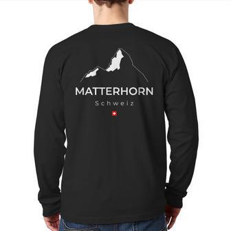 Matterhorn Switzerland Mountains Rockclimbing Hiking Back Print Long Sleeve T-shirt - Monsterry