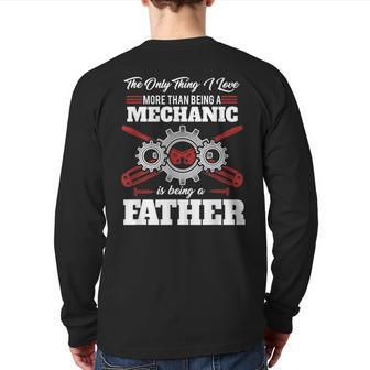 Mechanic Father Machines Car Vehicles Tools Mechanical Back Print Long Sleeve T-shirt | Mazezy