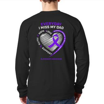 In Memory Dad Purple Alzheimer's Awareness Back Print Long Sleeve T-shirt | Mazezy
