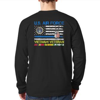 Men US Air Force Vietnam Veteran Usaf Veteran Flag Vintage Back Print Long Sleeve T-shirt | Mazezy