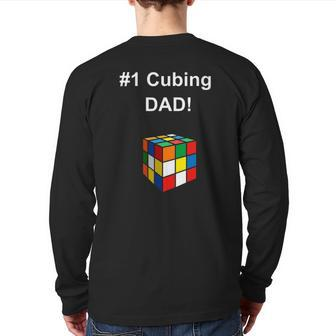 Mens 1 Cubing Dad Speed Cubing Puzzle Graphic Back Print Long Sleeve T-shirt | Mazezy
