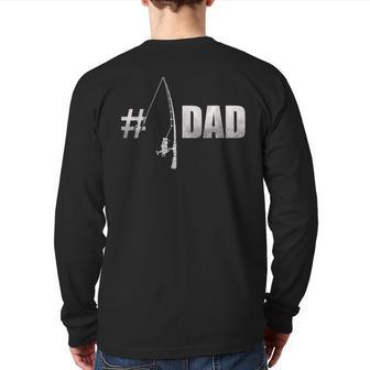 Mens 1 Dad Fishing Fisherman Father's Day T Shirt Back Print Long Sleeve T-shirt | Mazezy