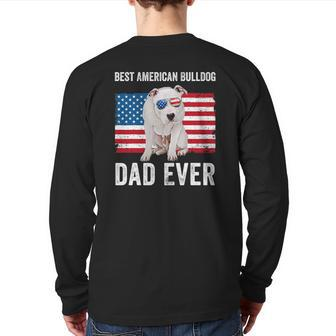 Mens American Bulldog Dad American Flag Dog Lover Owner Back Print Long Sleeve T-shirt | Mazezy