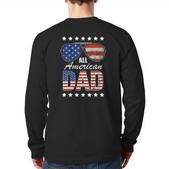 Mens All American Dad 4Th Of July Father's Day Rugged Grunge Style Back Print Long Sleeve T-shirt | Mazezy