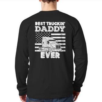 Mens American Flag Best Truckin Daddy Truck Driver Trucker Back Print Long Sleeve T-shirt | Mazezy DE