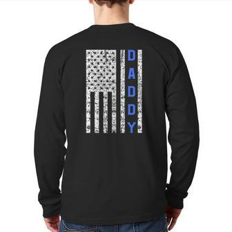 Mens American Flag Police Dad For Cop Father's Day Back Print Long Sleeve T-shirt | Mazezy