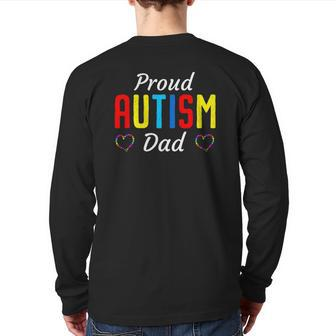 Mens Autism Awareness Proud Autistic Dad Cute Puzzle Piece Father Back Print Long Sleeve T-shirt | Mazezy