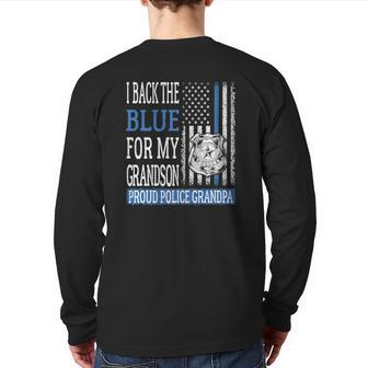 Mens I Back The Blue For My Grandson Proud Police Grandpa Family Back Print Long Sleeve T-shirt | Mazezy AU