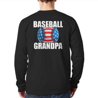 Mens Baseball Grandpa Grandfather's Baseball American Flag Back Print Long Sleeve T-shirt | Mazezy