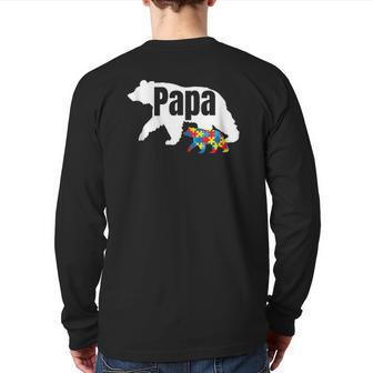 Mens Bear With Cub Cool Autism Awareness Papa Dad Back Print Long Sleeve T-shirt | Mazezy