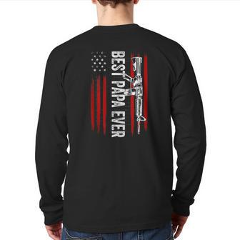 Mens Best Papa Ever Dad Gun Rights Ar-15 American Flag Patriotic Back Print Long Sleeve T-shirt | Mazezy