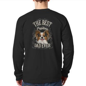 Mens Best Papillon Dad Ever Continental Toy Spaniel Vintage Back Print Long Sleeve T-shirt | Mazezy