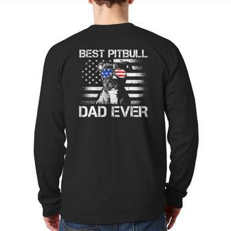 Mens Best Pitbull Dad Ever American Flag 4Th Of July Back Print Long Sleeve T-shirt | Mazezy