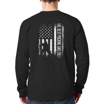 Mens Best Pucking Dad Ever Vintage Usa Flag Hockey Father's Day Back Print Long Sleeve T-shirt | Mazezy