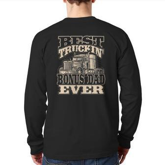 Mens Best Truckin Bonus Dad Ever Trucker Truck Driver Back Print Long Sleeve T-shirt | Mazezy